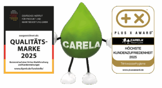 Grüner Tropfen mit Qualitätsmarke und PLUS X AWARD 2025